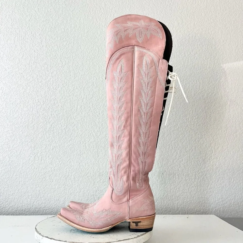 Lane LEXINGTON Over the Knee Pink Cowboy Boots Western Cowgirl Snip Toe Tall 5